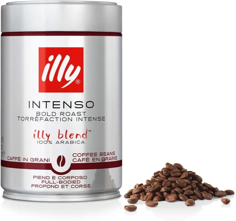 illy ▫️ INTENSE Café moído em grão, 100% Arábica com notas de cacau e frutos secos, sabor forte e intenso, 1 lata de 250g