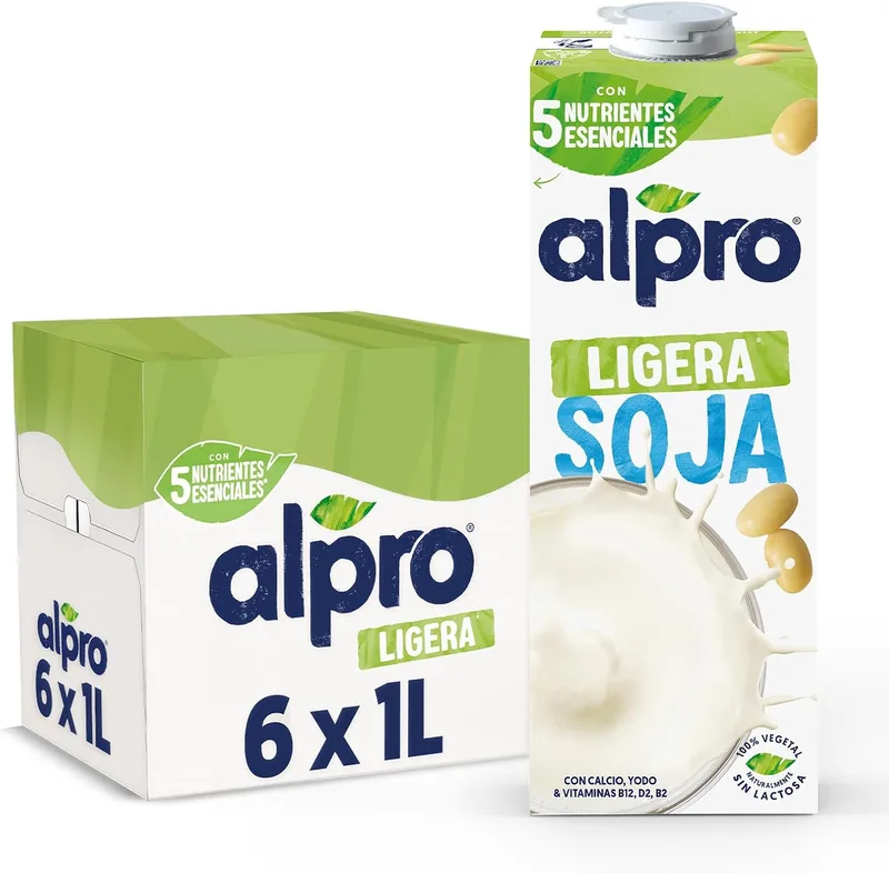 Alpro ▫️ Bebida Vegetal de Soja Light - Embalagem de 6 x 1 L