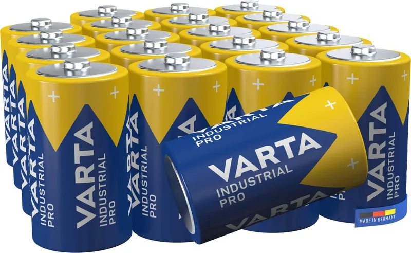 Varta ▫️ Industrial - Pilhas alcalinas D / LR20 / Mono (embalagem de 20 unidades, 1,5 V) | LR20 1,5 V, fabricadas na Alemanha, vida útil de até 10 anos, para a indústria, oficinas, aparelhos de medição ou tecnologia médica