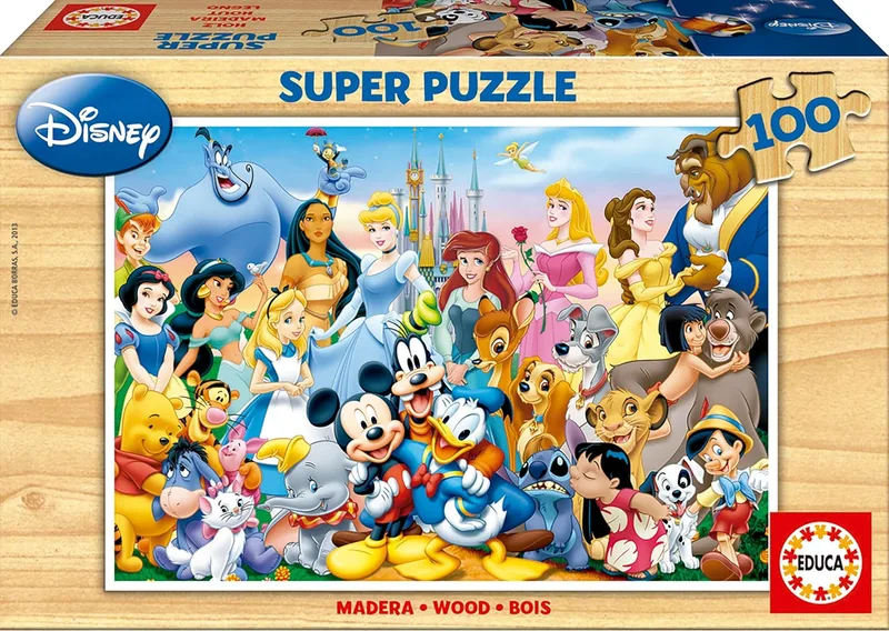 Educa ▫️ Puzzle 100 Peças em Madeira | O Mundo Maravilhoso da Disney | Princesas e Personagens Disney | Idade 6+ (12002)