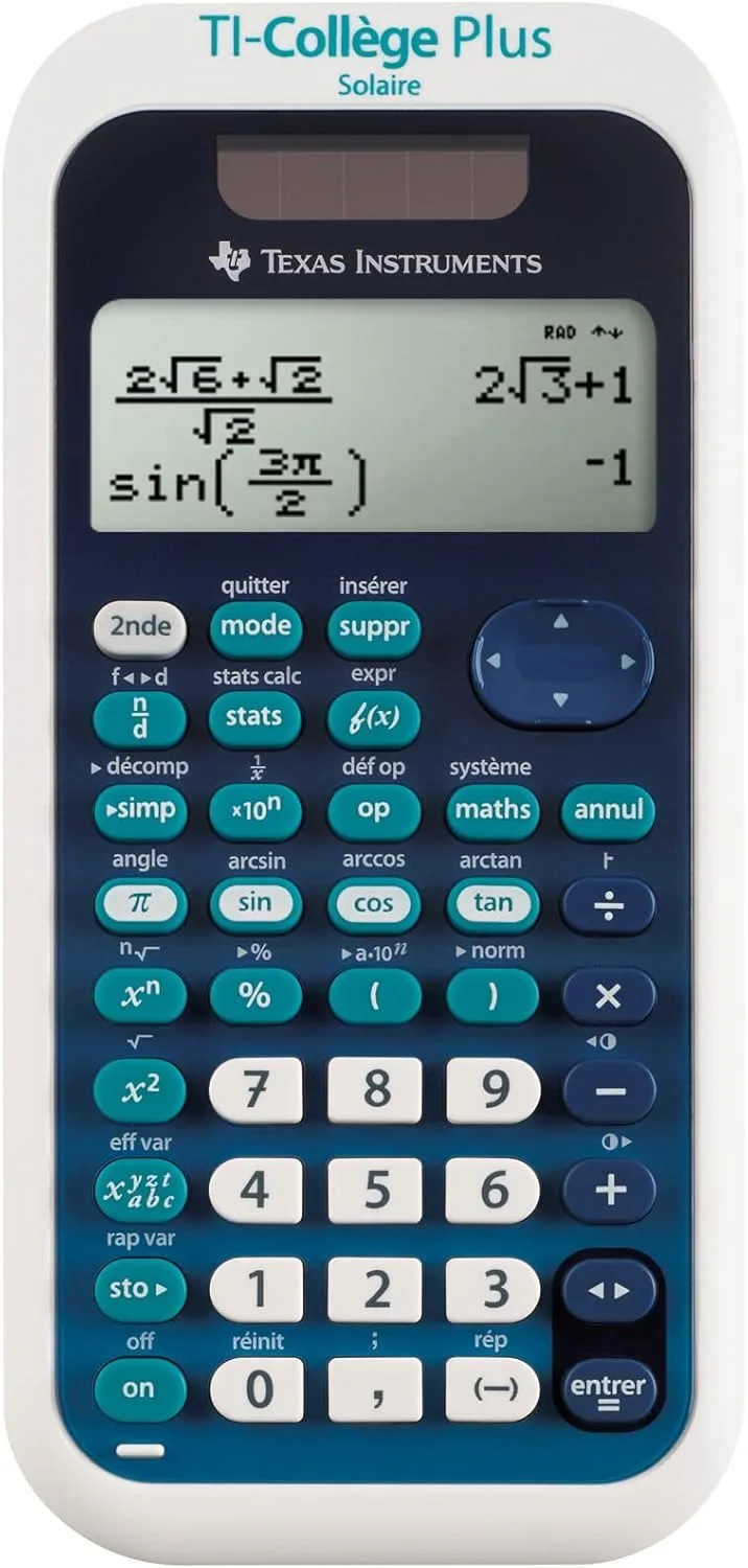 Leitz ▫️ Texas Instruments TI College Plus - Calculadora científica (painel solar e bateria), azul e branco