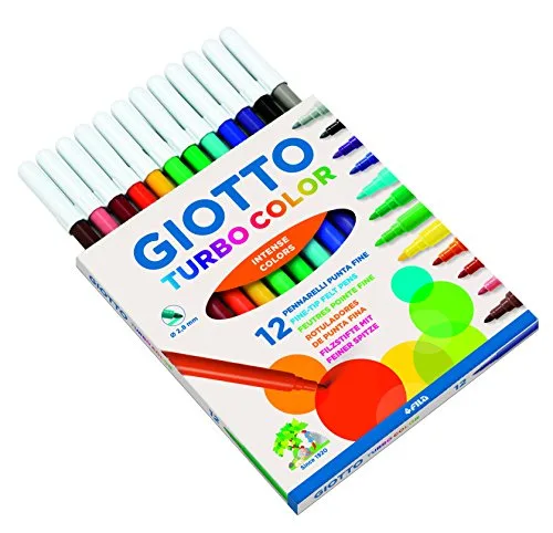 Giotto ▫️ Turbocolor, Marcadores, Ponta Fina, Ponta de 2,8 mm, Cores variadas, 12 unidades 2