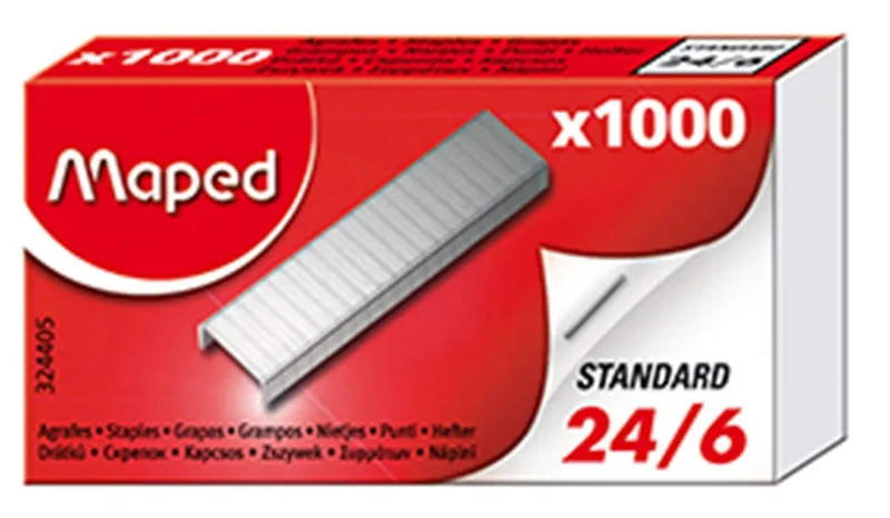 Maped ▫️ Material de escritório - Agrafos 24/6 em caixa compacta - 1000 unidades - Sistema para verificar a compatibilidade com o agrafador - Resultados profissionais