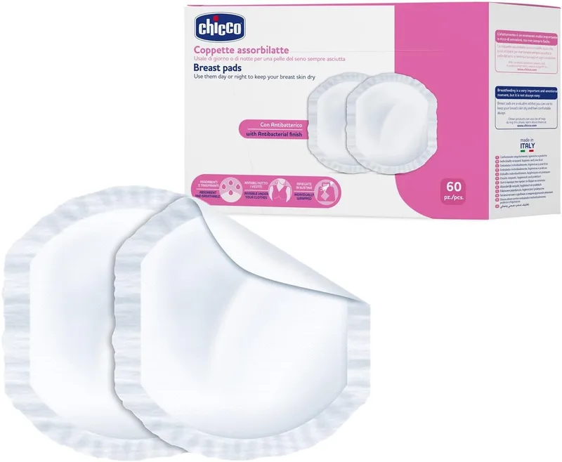 Chicco ▫️ Protectores de peito absorventes, evitam irritações, fissuras ou mastites, 60 unidades
