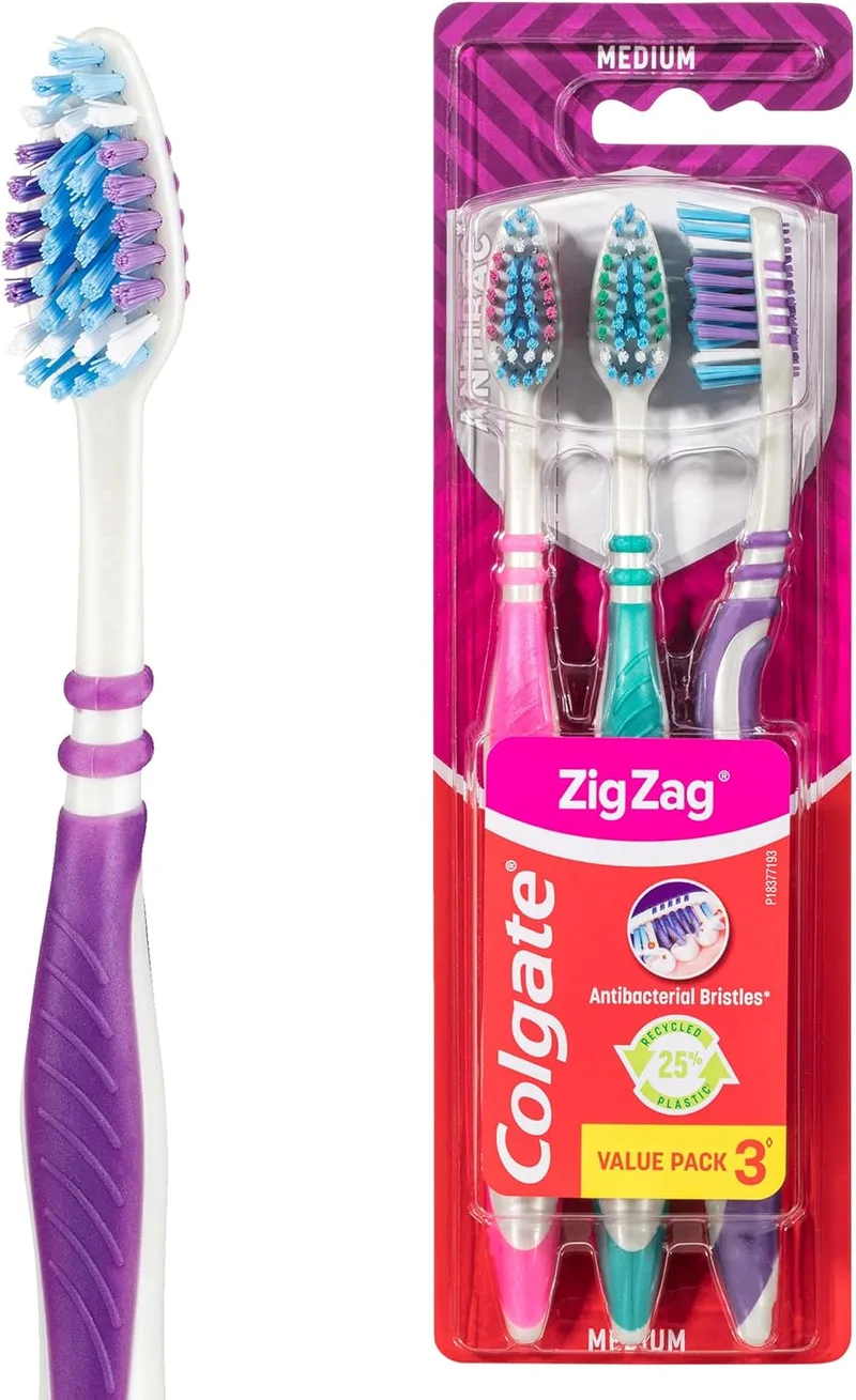 Colgate ▫️ Zigzag Toothbrush, Multicolorida, Embalagem Tripla