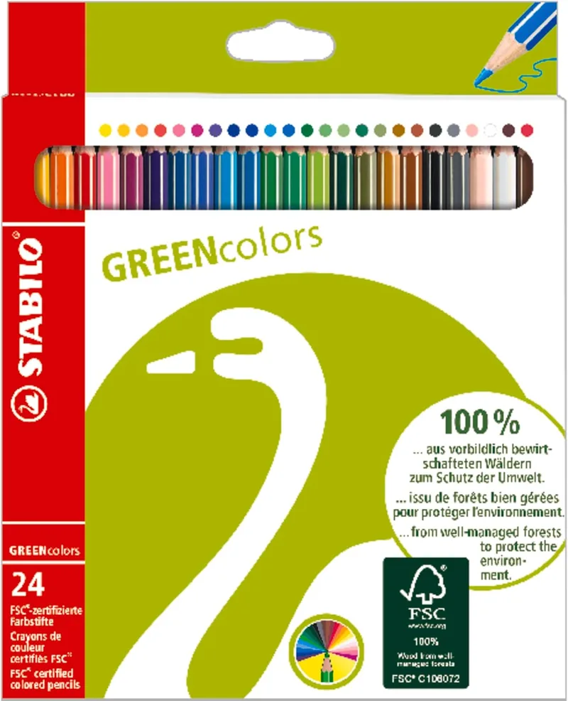 STABILO ▫️ Lápis de cor ecológicos - GREENcolors - Estuche com 24-24 cores diferentes