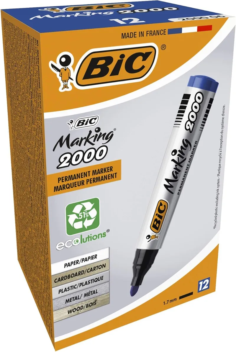 BIC ▫️ Marking 2000 ecolutions - Marcadores permanentes cónicos médios, caixa de 12, cor azul