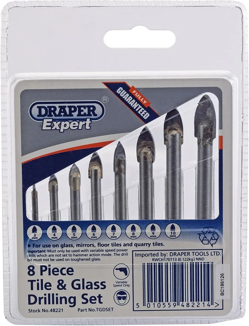 Draper ▫️ Expert 48221 - Conjunto de brocas para azulejos e vidro (8 peças)