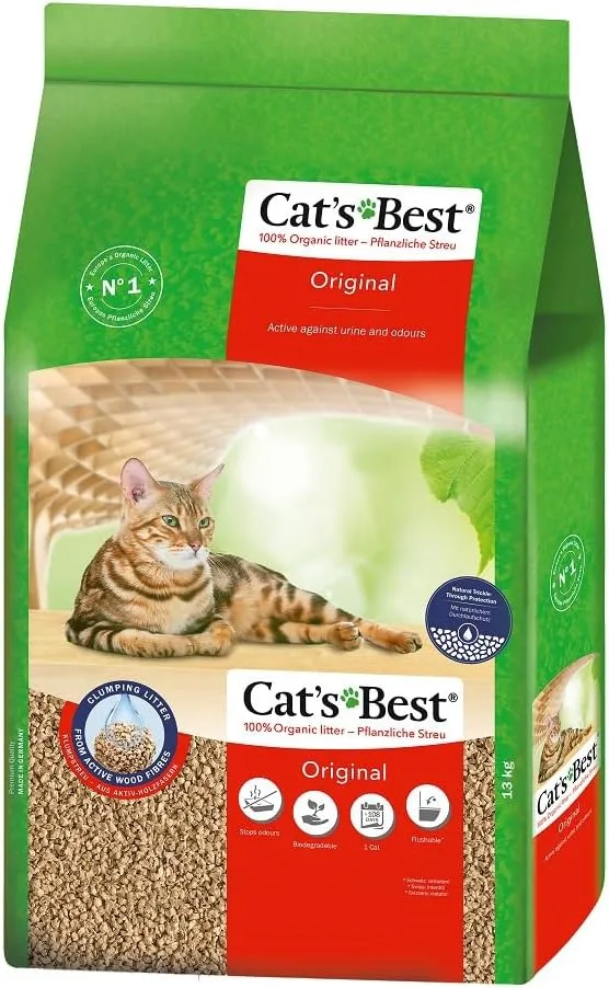Cat's Best ▫️ EcoPlus Clumping Cat Litter 40L (17,2 kg). Ninhada para gatos até 7 semanas de utilização. Ninhada ecológica biodegradável de fibras vegetais.