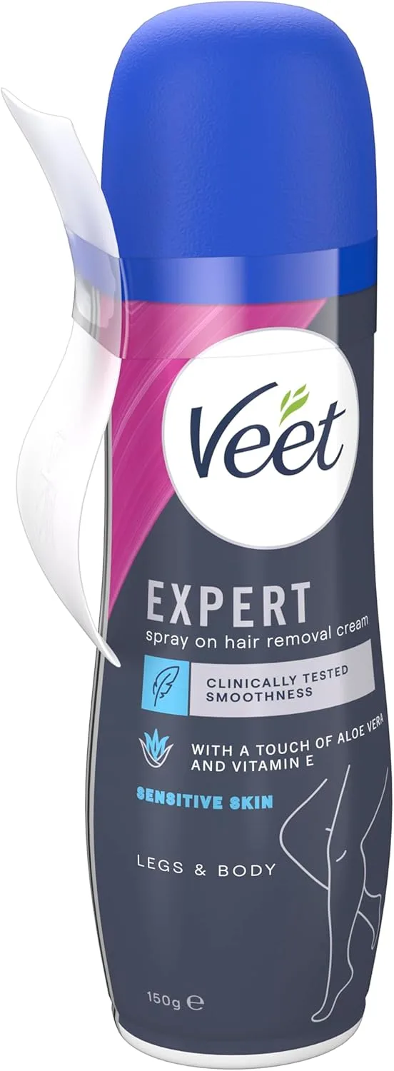 Veet ▫️ Creme Depilatório Corporal para Mulher, com Spray, Pele Sensível, 150 ml