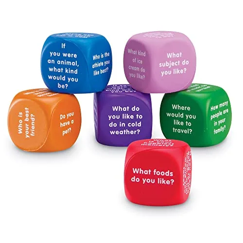 Learning Resources ▫️ Conversation Cubes, 6 dados de espuma com 36 perguntas em inglês – Jogo educativo infantil para desenvolver a conversação, o inglês e as competências sociais, a partir dos 6 anos 6