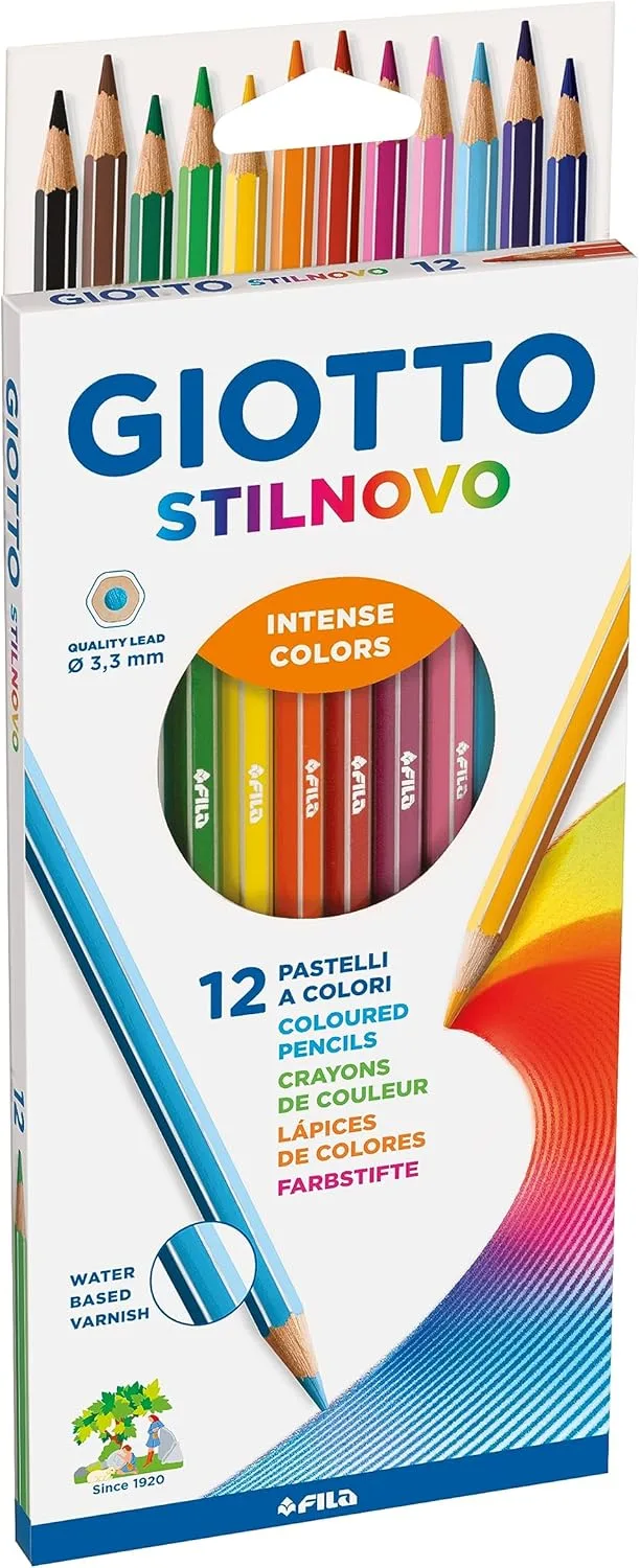 Giotto ▫️ Stilnovo, Lápis de cor, forma hexagonal, mina 3,3 mm, cores sortidas, 12 unid.
