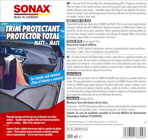 SONAX ▫️ Protetor Total Mate para Automóveis (300 ml) para plástico e borracha 2