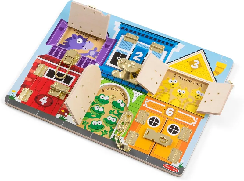 Melissa & Doug Montessori Latches Board, Montessori Latches Board, Brinquedos de Desenvolvimento, Brinquedo de Madeira, Habilidades Motoras, 3+ Anos, Presente Adequado para Meninas e Meninos