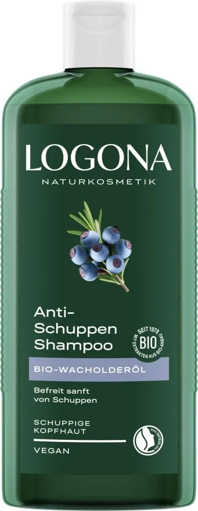 LOGONA Naturkosmetik ▫️ Logona Natural - Champô cosmético anti-caspa com óleo de Wacholder biológico, RMS contra caspa e reaparecimento, acalma e alivia a pele seca e irritada, com extratos de plantas biológicas, 250 ml (embalagem de 1)