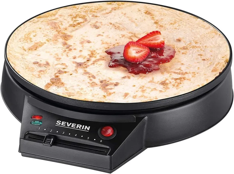 Severin ▫️ Crepeira elétrica, placa redonda para crepes doces e salgados, máquina de crepes XXL de 30 cm com regulação contínua da temperatura, preta, CM 2198