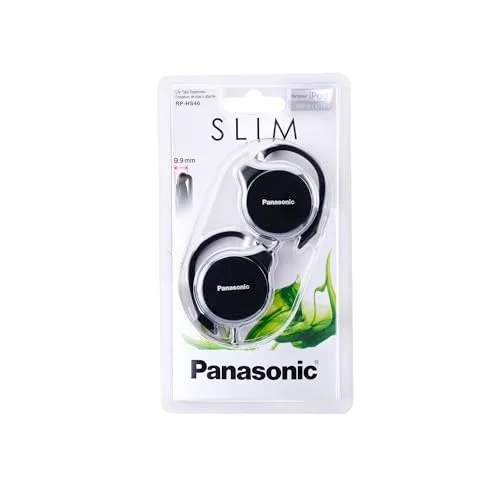 Panasonic ▫️ RP-HS46E-K Slim — Auscultadores com clipe e fio, compactos e dobráveis, design ultrafino, ficha de 3,5 mm, 32 ohms, preto 5
