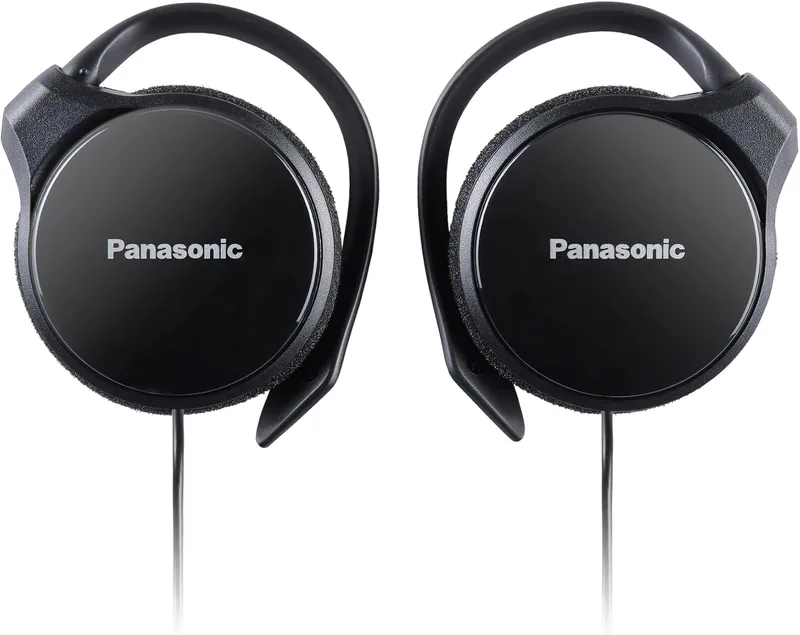 Panasonic ▫️ RP-HS46E-K Slim — Auscultadores com clipe e fio, compactos e dobráveis, design ultrafino, ficha de 3,5 mm, 32 ohms, preto