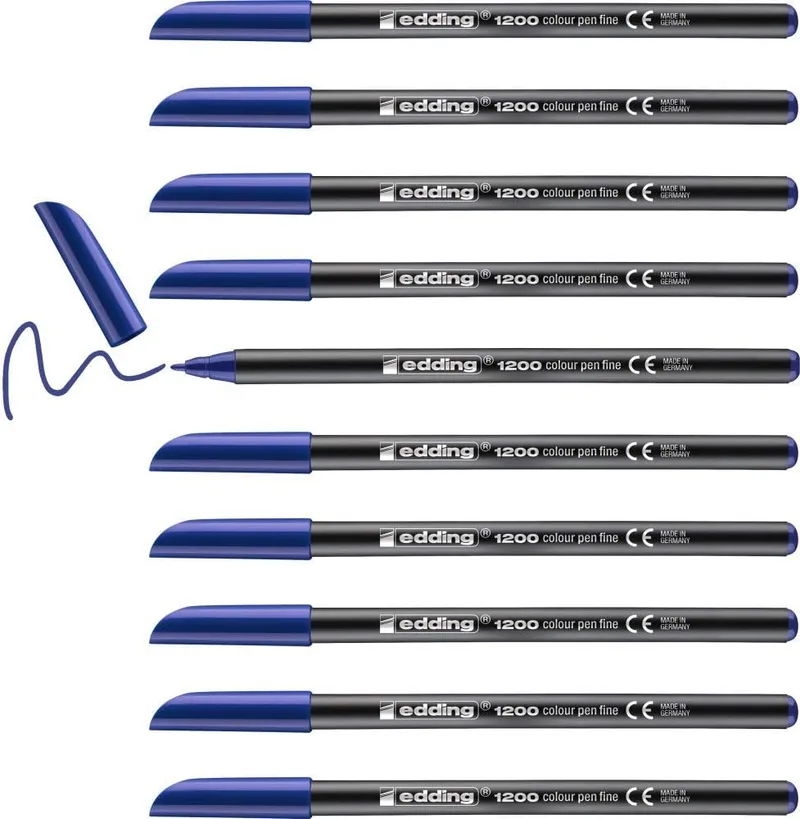 Edding ▫️ 1200 marcador colorido de traço fino - azul - 10 marcadores - ponta redonda de 1 mm - marcador para desenhar e escrever