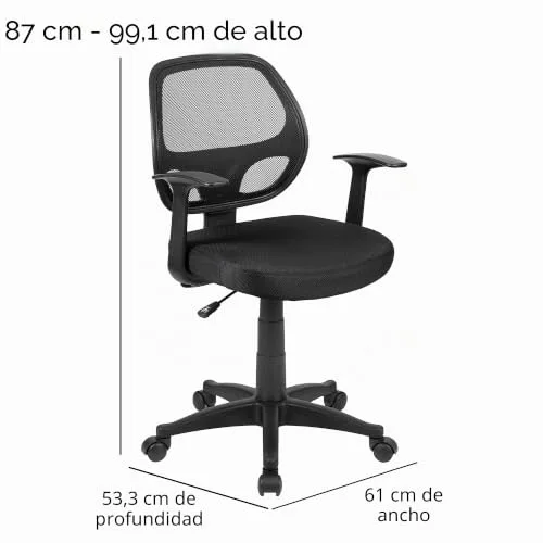 Flash Furniture ▫️ Cadeira de escritório com encosto médio, preta, em tecido, 61 x 53 x 99 cm (largura x profundidade x altura) 3
