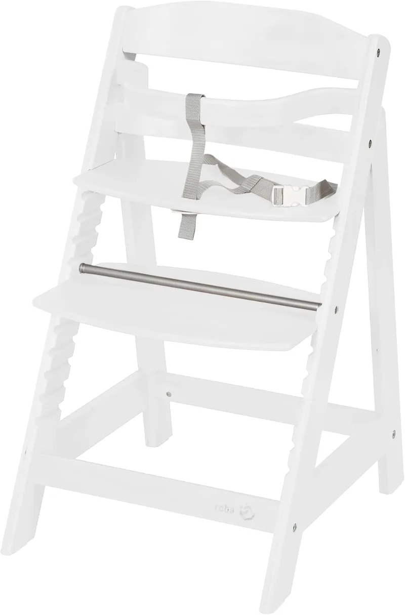 roba ▫️ Cadeira alta de madeira branca Sit Up III - Ajustável em altura - a partir dos 6 meses - Suporta 70 kg - Cadeira de bebé robusta com barra de segurança