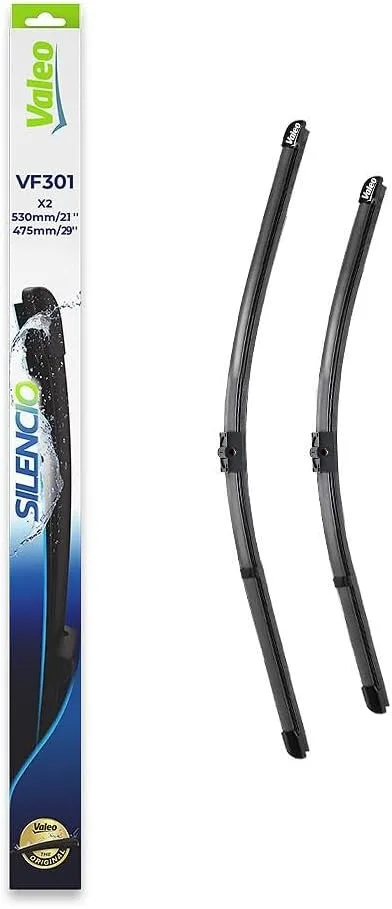Valeo ▫️ Escova Silenciosa - VF301 - Kit de escovas planas originais 530 mm/475 mm - Alto desempenho, visibilidade superior na estrada, instalação fácil - Dianteiras - Conjunto de 2 escovas - 574302
