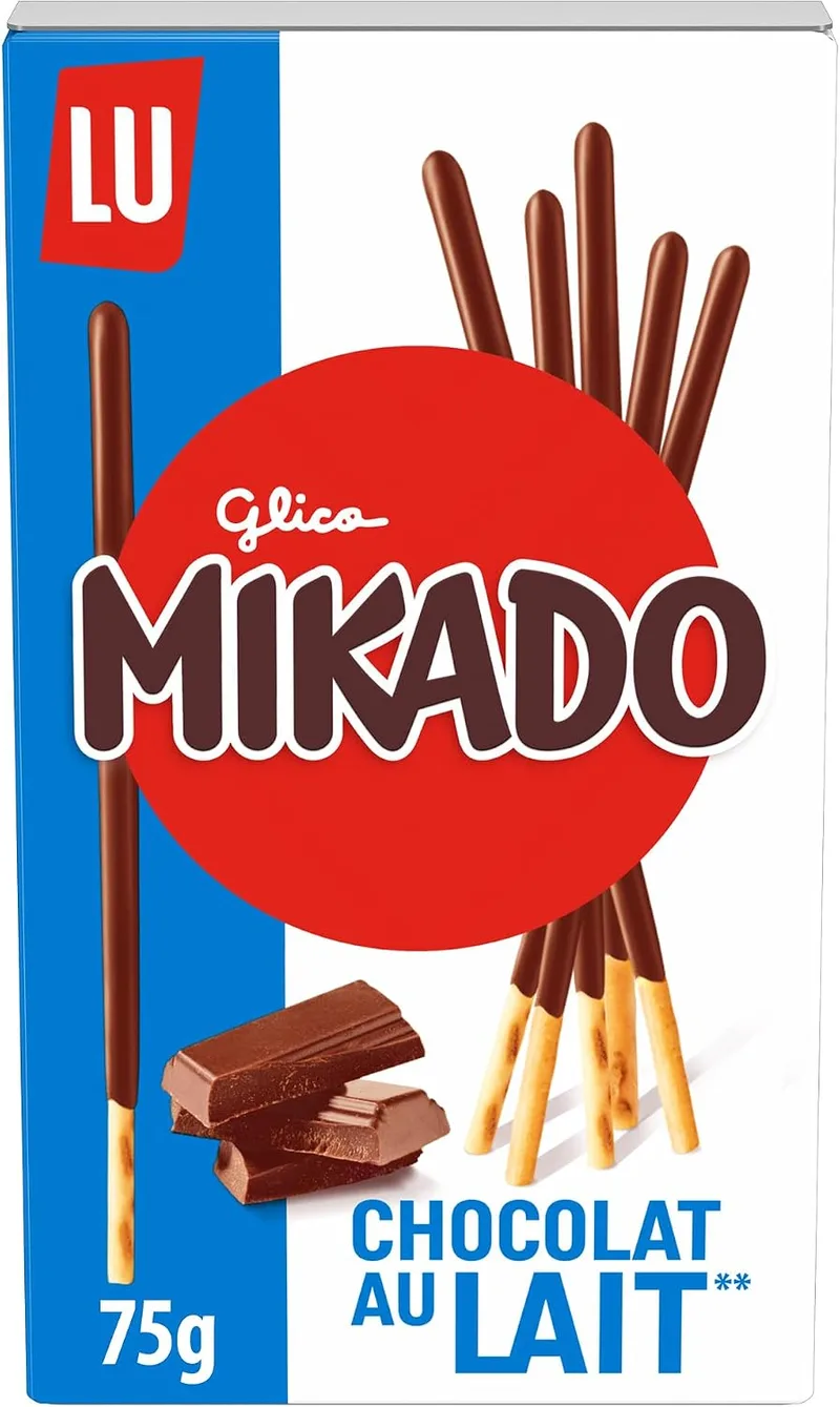 Mikado ▫️ LU, Palitos de bolacha estaladiços, cobertos de chocolate de leite, 75 g