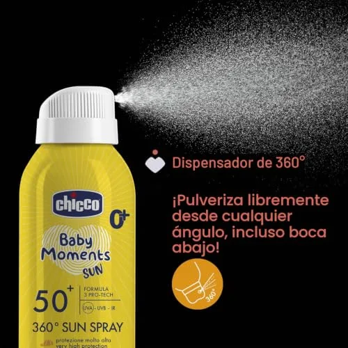 Chicco ▫️ Spray solar com proteção FPS 50+ para crianças, resistente à água, fácil de aplicar com sistema dispensador de 360°, proteção contra os raios UVA, UVB e infravermelhos, a partir dos 0 meses, 150 ml 2