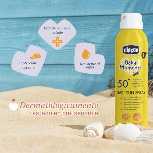 Chicco ▫️ Spray solar com proteção FPS 50+ para crianças, resistente à água, fácil de aplicar com sistema dispensador de 360°, proteção contra os raios UVA, UVB e infravermelhos, a partir dos 0 meses, 150 ml 3