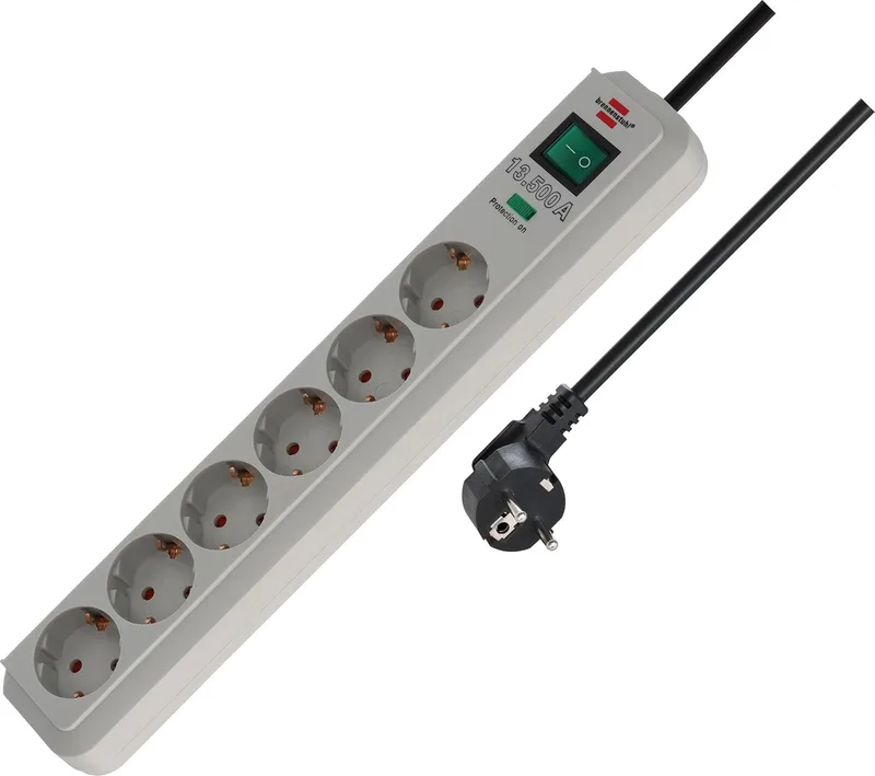 Brennenstuhl ▫️ Eco-Line, extensão com 6 tomadas e proteção contra sobretensão (cabo de 1,5 m, interruptor iluminado, proteção contra sobretensão até 13 500 A) Cinza