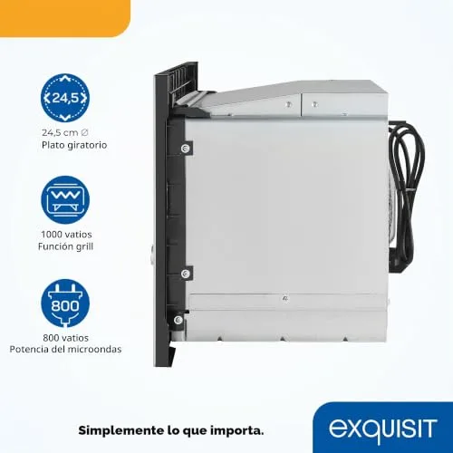 Exquisit ▫️ Micro-ondas de encastrar 20 L, 800 W, grelha de 1000 W, acabamento em aço inoxidável, temporizador digital, luz interior, prato de 24,5 cm, dimensões 35,5 x 46,5 x 34 cm. 3