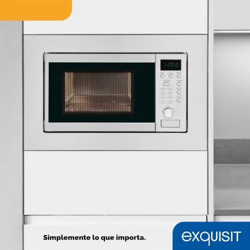 Exquisit ▫️ Micro-ondas de encastrar 20 L, 800 W, grelha de 1000 W, acabamento em aço inoxidável, temporizador digital, luz interior, prato de 24,5 cm, dimensões 35,5 x 46,5 x 34 cm. 6