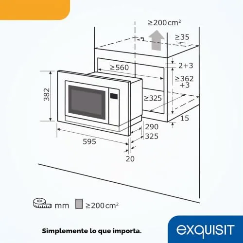 Exquisit ▫️ Micro-ondas de encastrar 20 L, 800 W, grelha de 1000 W, acabamento em aço inoxidável, temporizador digital, luz interior, prato de 24,5 cm, dimensões 35,5 x 46,5 x 34 cm. 7