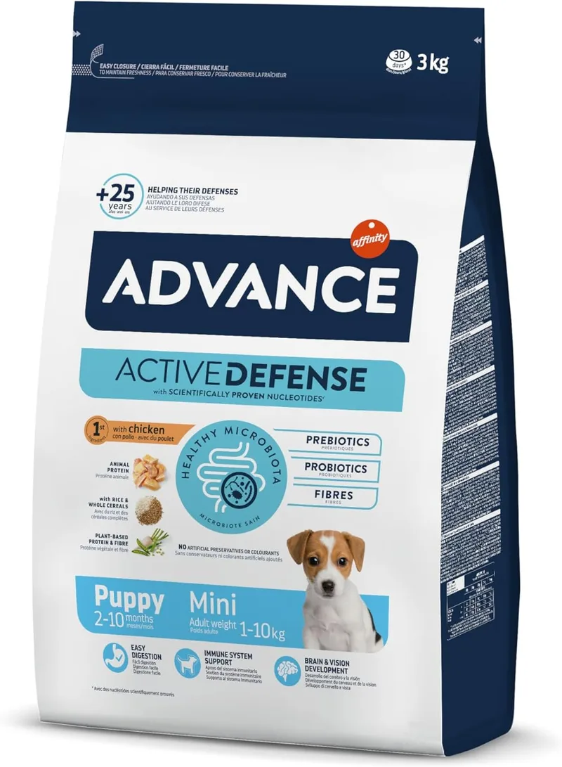 Advance ▫️ Mini Puppy, Ração para cachorros de raças pequenas com frango, 3 kg