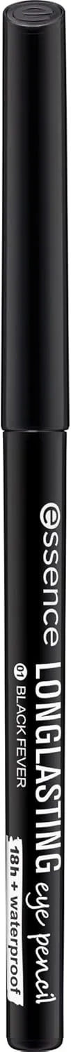 Essence Cosmetics ▫️ essence LONG-LASTING eye pencil 01 Black Fever – Lápis de olhos retrátil com uma cor intensa – Cosméticos veganos – À prova de água, de longa duração e sem perfume