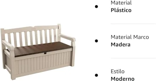 Keter ▫️ Eden - Banco com baú para exterior, baú de arrumação, capacidade de 265 L, resina, cor castanha e bege, arrumação para jardim e terraço, 140 x 60 x 84 cm 5