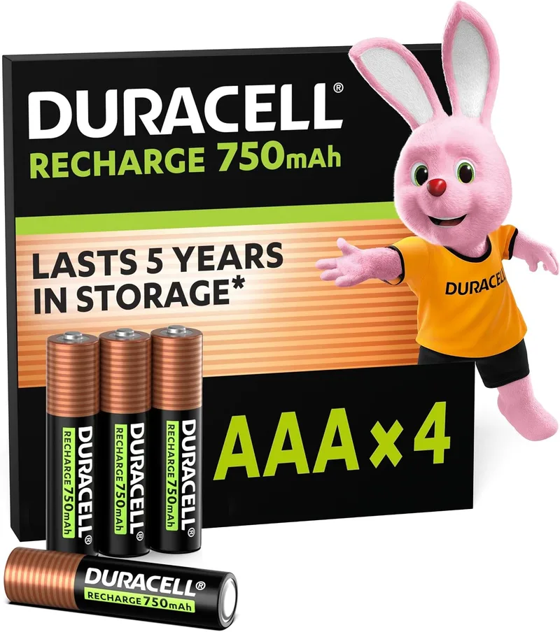 Duracell ▫️ Pilhas recarregáveis AAA (embalagem de 4) 1,2 V, 750 mAh NiMH