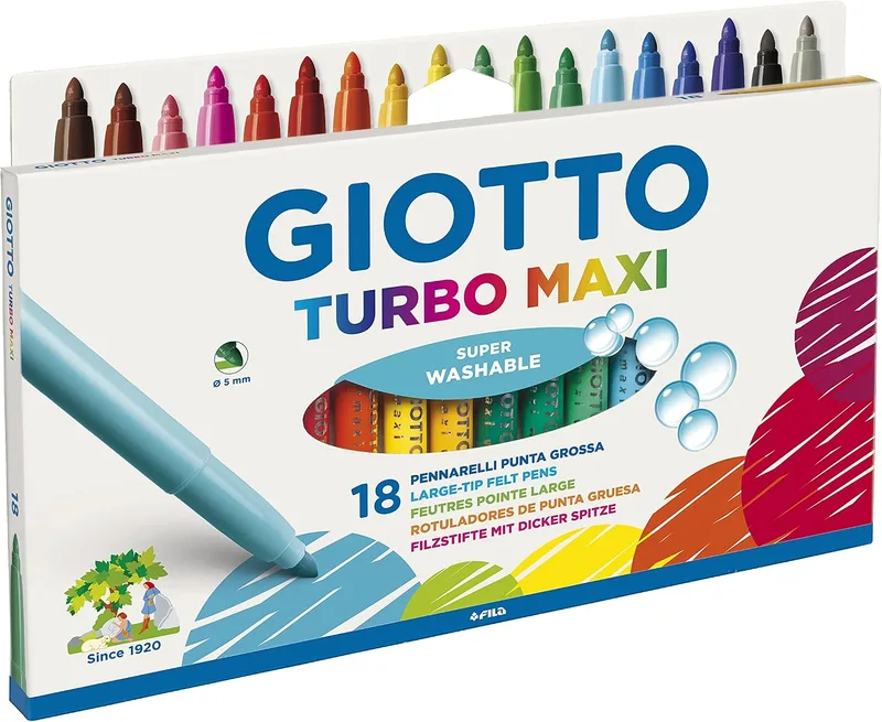 Giotto ▫️ Marcadores Turbo Maxi, Estojo com alça, 18 unidades, cores sortidas