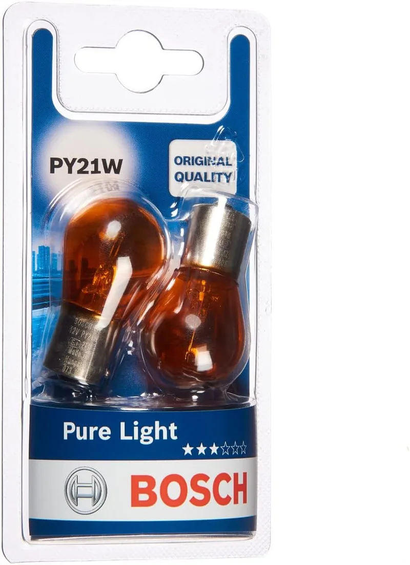 Bosch ▫️ PY21W Pure Light, Lâmpadas de Halogéneo para Faróis, 12 V 21 W, Qualidade Original - Tipo de Base BAU15s - Luz de Substituição para Automóvel, Conjunto de 2 Lâmpadas