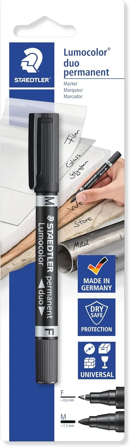 STAEDTLER ▫️ Lumocolor 348-9 BKD. Marcador permanente de ponta dupla. Um marcador de ponta dupla na cor preta.
