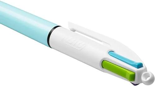 BIC ▫️ 887777 Canetas esferográficas retráteis Fun de 4 cores, ponta média (1,0 mm) – Azul-celeste pastel, caixa de 12 unidades 3