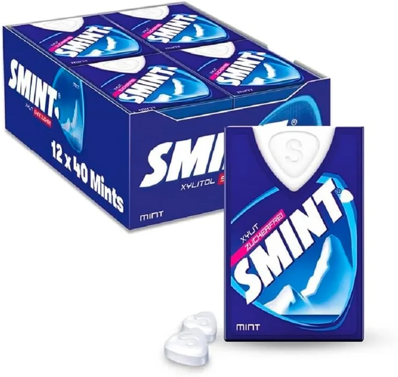 Smint ▫️ Tabs Peppermint, pastilhas de rebuçado sem açúcar - 12 unidades de 8 gr. (Total 96 gr.)