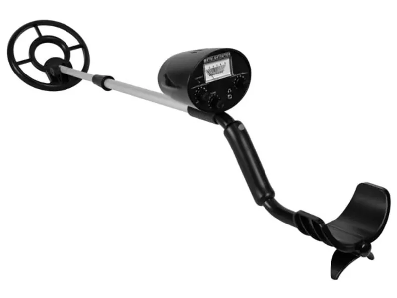 Velleman ▫️ Detetor de metais para principiantes com bobina de pesquisa à prova de água de 18 cm, indicador analógico, profundidade de deteção até 12 cm, mastro ajustável e ligação para auscultadores