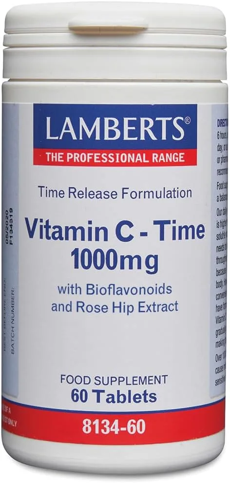 Lamberts ▫️ Vitamina C 1000 mg | Libertação prolongada | 60 comprimidos | Um por dia | Com bioflavonóides e roseira-brava | Qualidade farmacêutica GMP