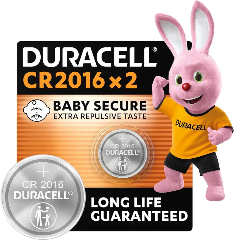 Duracell ▫️ 2016 pilhas de botão de lítio de 3 V (embalagem de 2) - Longa duração garantida - Tecnologia Baby Secure - Para chaves de controlo remoto, mandos pequenos, relógios desportivos - Embalagem segura