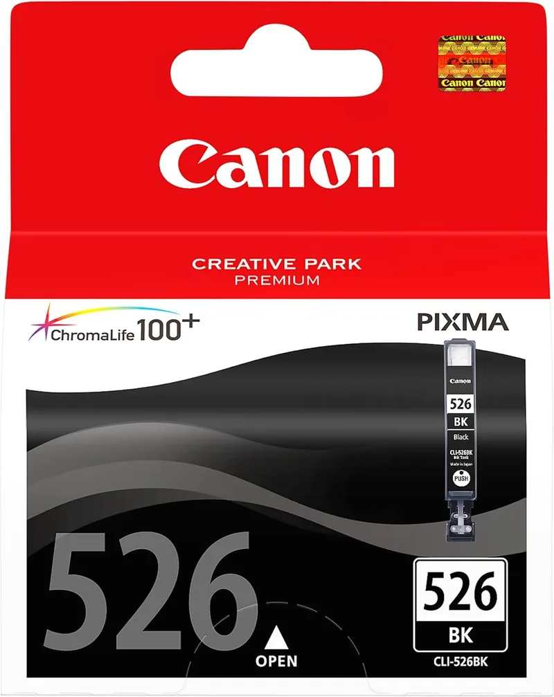 Canon ▫️ Cartucho de tinta original CLI-526 Preto para impressoras a jato de tinta Pixma MX715-MX885-MX895-MG5150-MG5250-MG5350-MG6150-MG6250-MG8150-MG8250-iP4850-iP4950-iX6550, Padrão