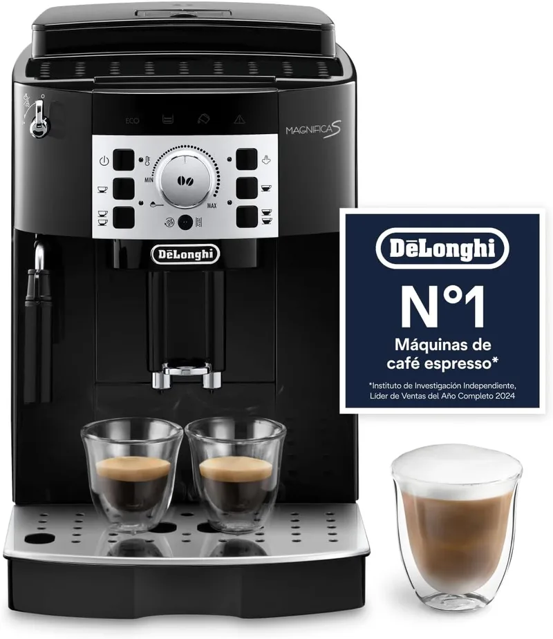 De'Longhi Magnifica S - Perfetto Cafeteira superautomática, bocal de leite manual, café expresso e cappuccino, painel de controlo com botões, preto (ECAM22.110.B)