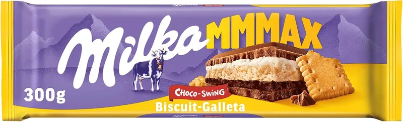 Milka ▫️ MMMAX Choco Swing Tableta Grande de Chocolate de Leite, Biscoito, Cacau, 300 g