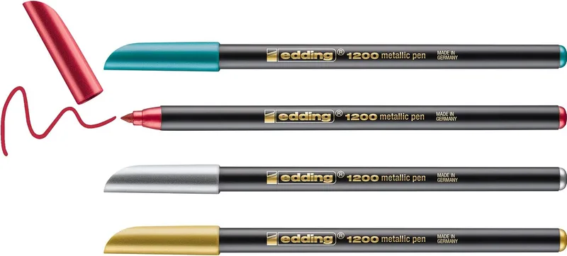 Edding ▫️ Marcador colorido metálico 1200 4 cores - x1 - ponta arredondada 1-3 mm - para escrever, desenhar e esboçar - livros de visitas, fazer cartões, trabalhos manuais de bricolage e scrapbooking