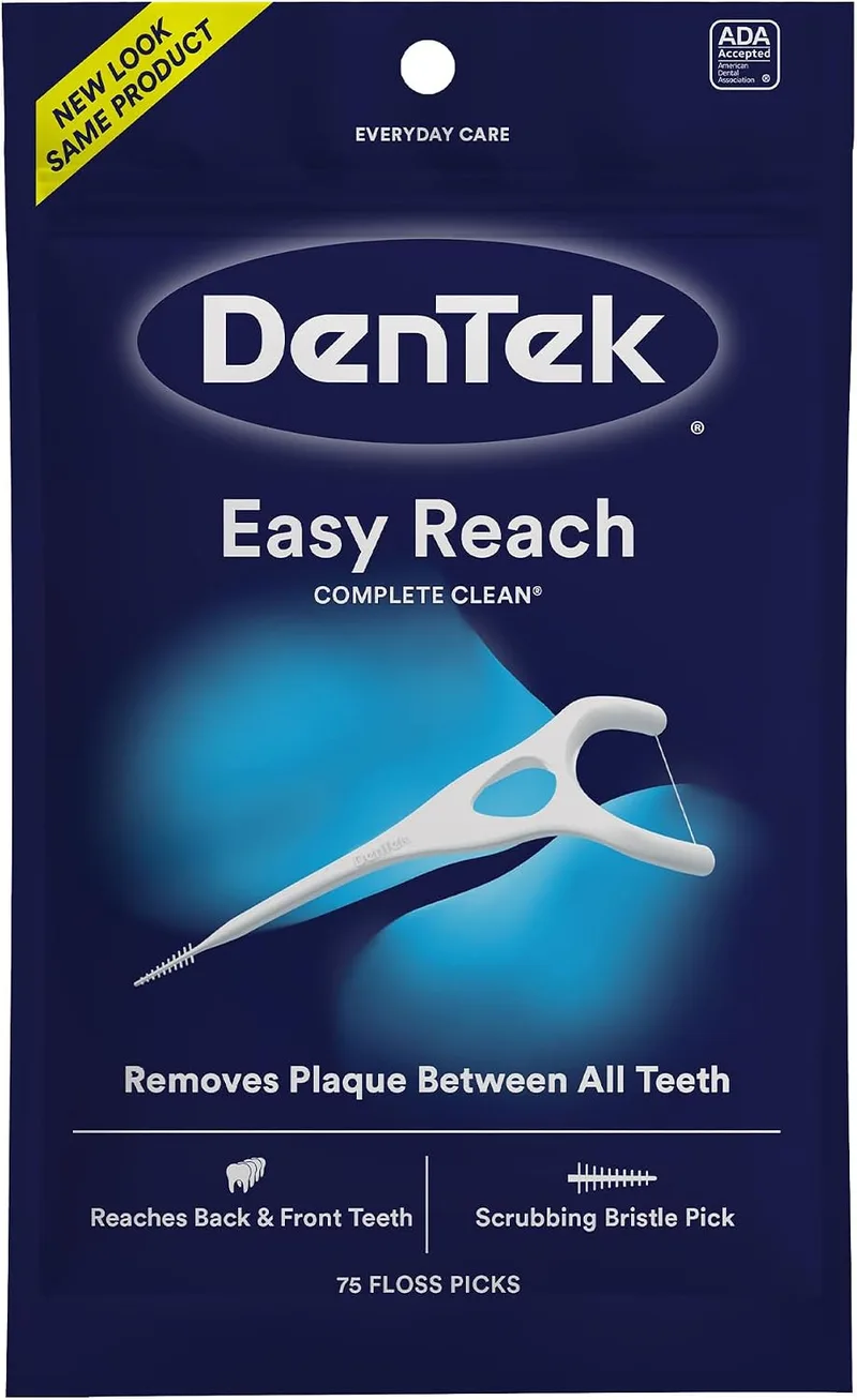 DenTek ▫️ Aplicadores de fio dental Complete Clean Easy Reach, com fio dental resistente, 75 unidades